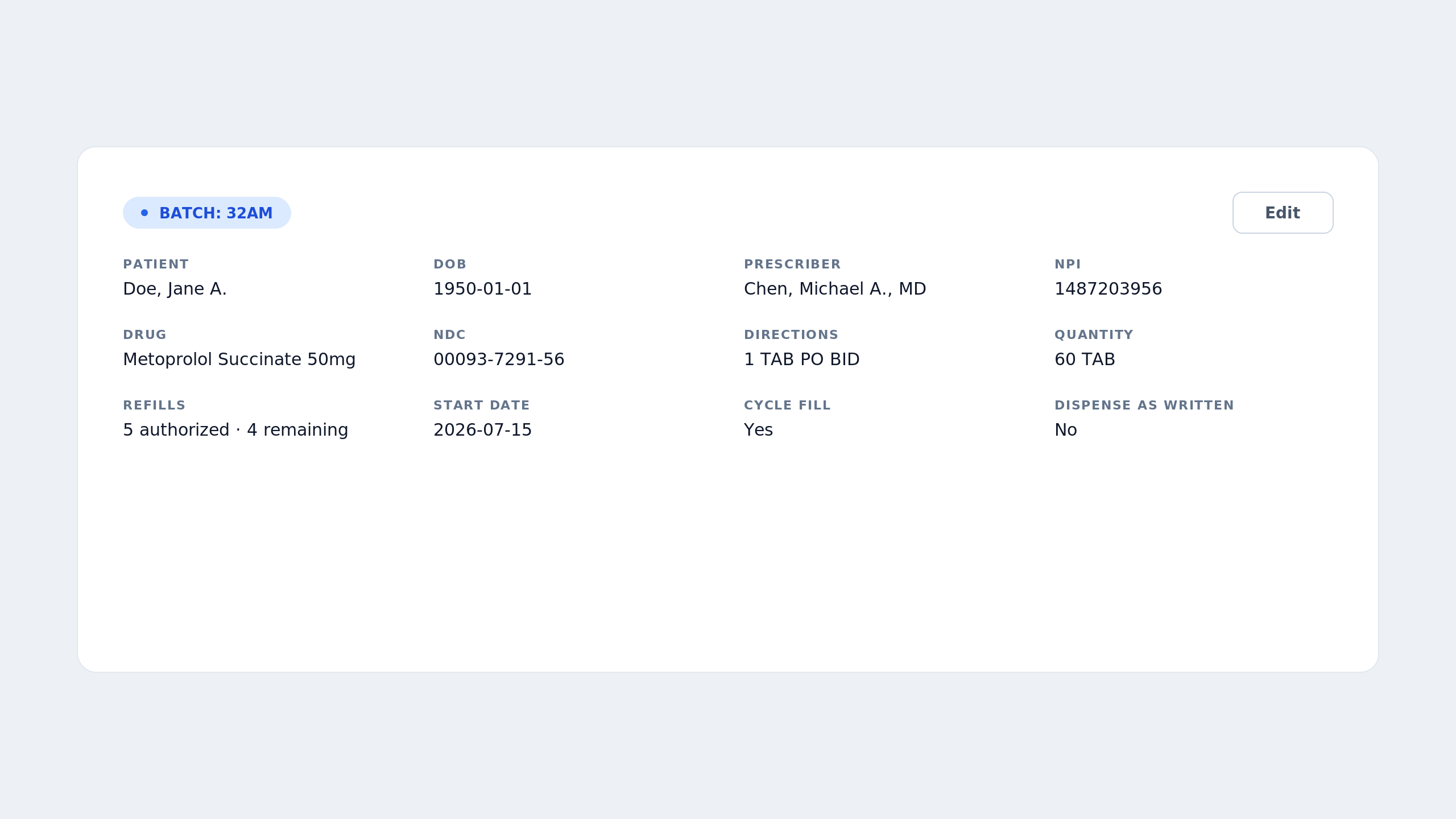 v2 · read-only rendering · label and value, no input chrome